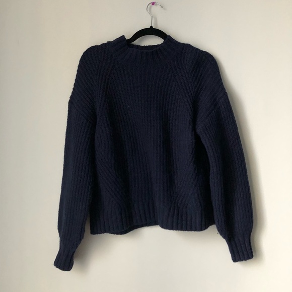 Navy mock neck knit sweater - Picture 3 of 4